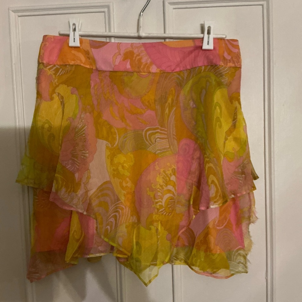 Laundry By Shelli Segal Asymmetrical Pink and Yellow Skirt